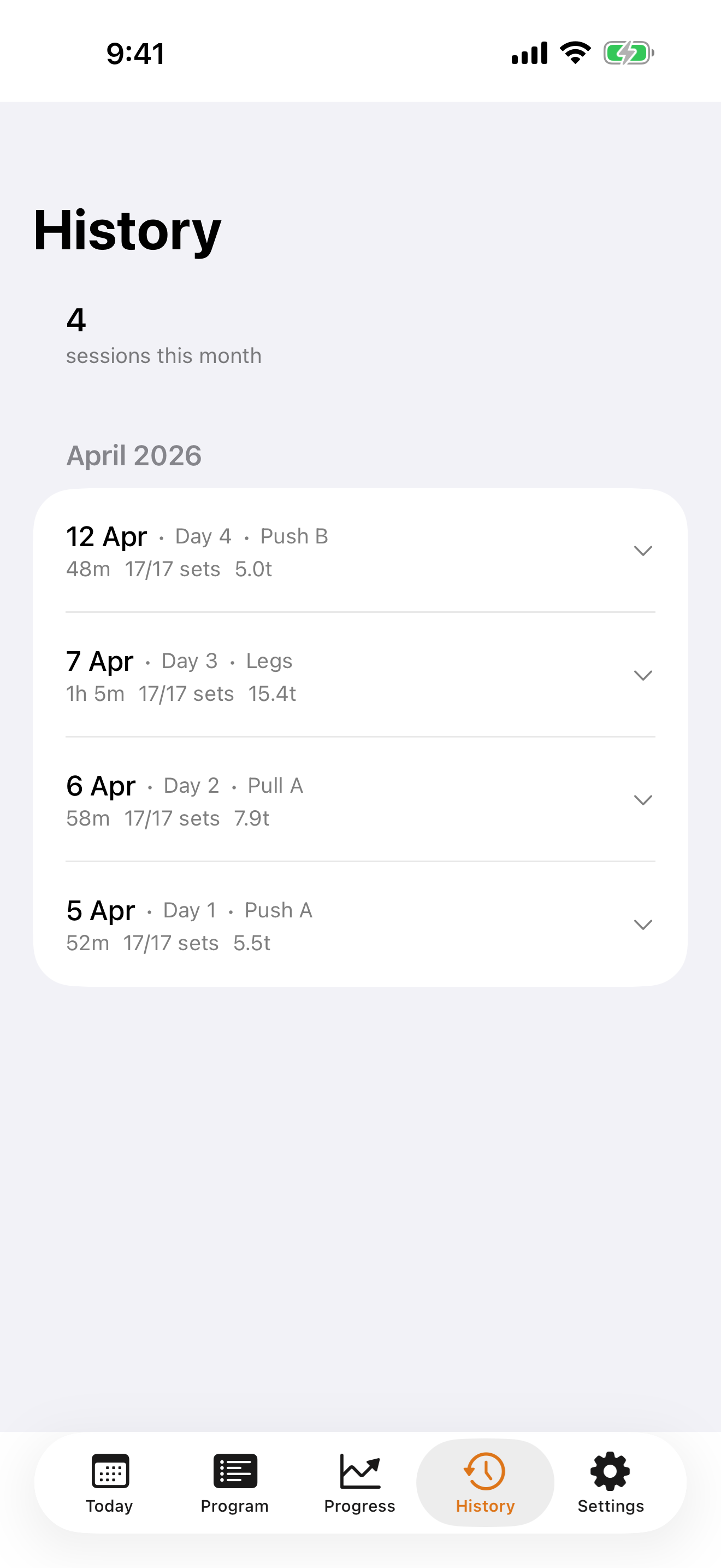 Workout history